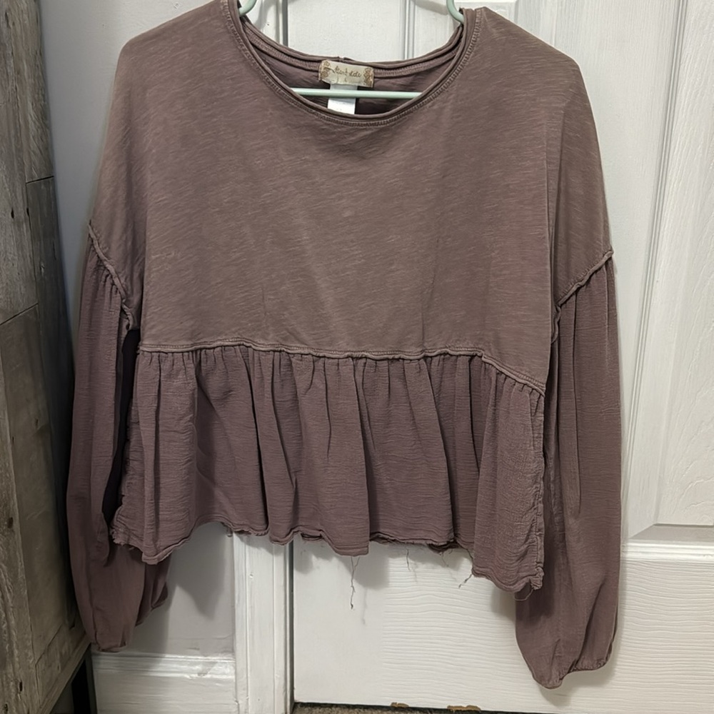 Purple Altar’d State Ruffle Boho Long Sleeve Crop Top Size L